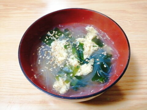 包丁不要☆春雨と卵とわかめの中華スープ